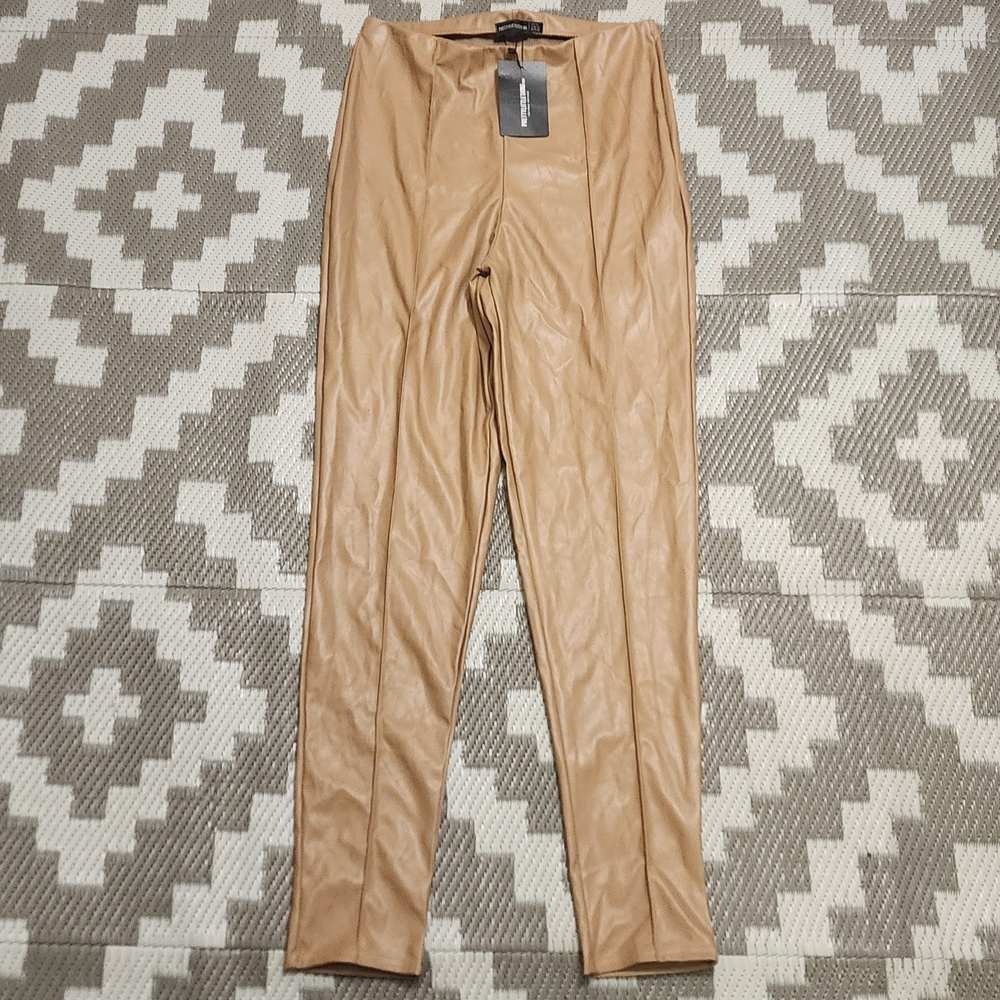 PrettyLittleThing Faux Leather Pants — Beige (New)
​